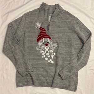 Vintage Cute 🎅🏼 Tacky Santa Button Christmas Quarter Zip, Cotton + Ramie